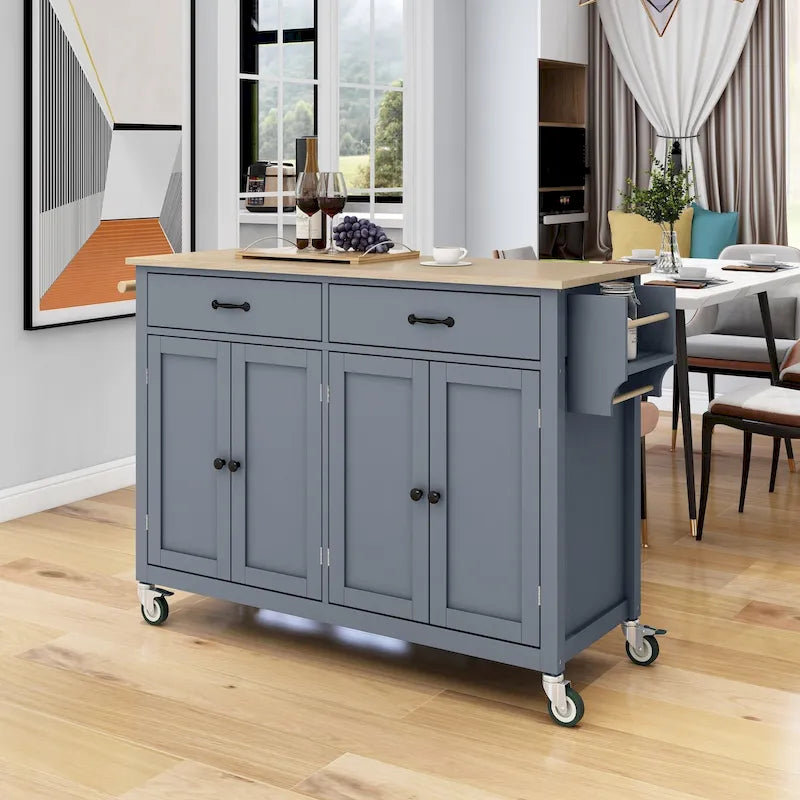 Kitchen Island Cart with Solid Wood Top & Locking Wheels