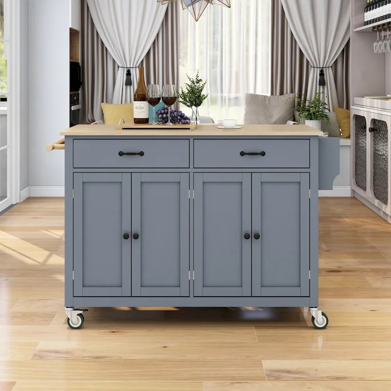 Kitchen Island Cart with Solid Wood Top & Locking Wheels