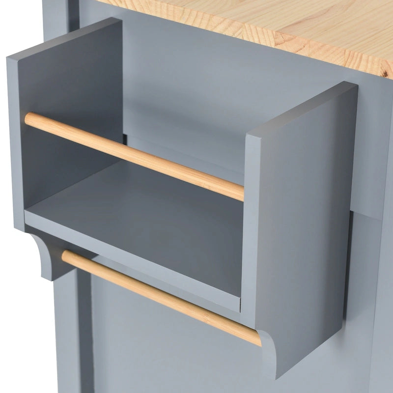 Kitchen Island Cart with Solid Wood Top & Locking Wheels