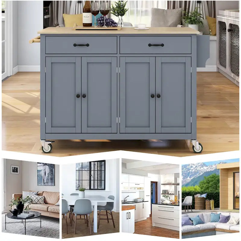 Kitchen Island Cart with Solid Wood Top & Locking Wheels