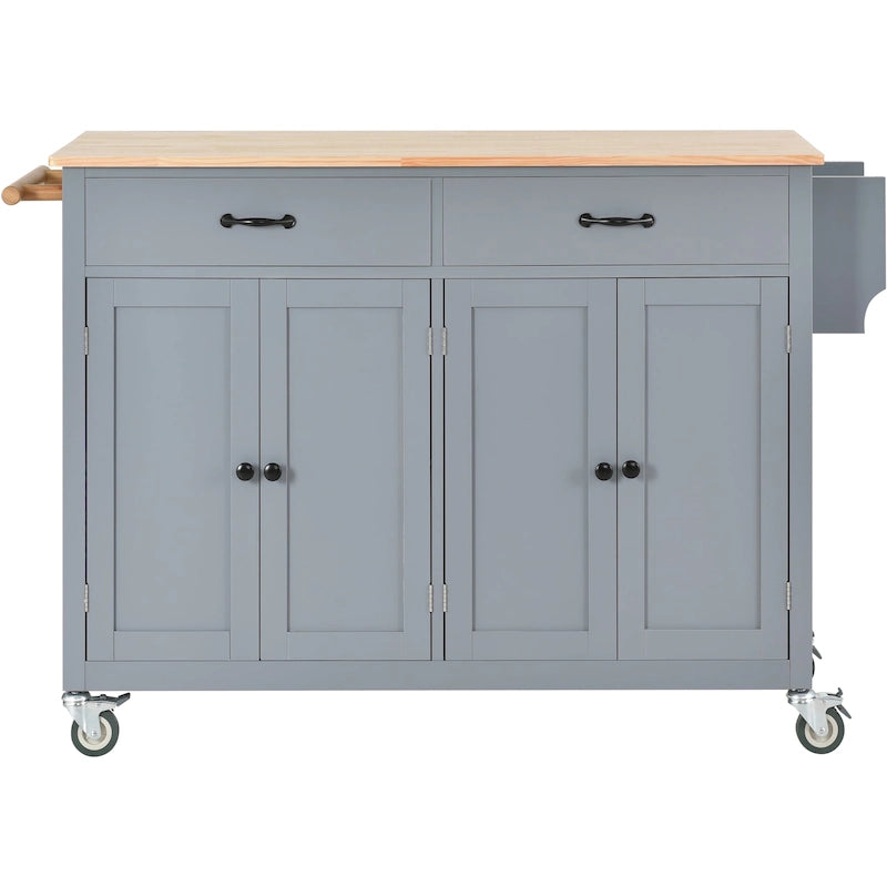 Kitchen Island Cart with Solid Wood Top & Locking Wheels