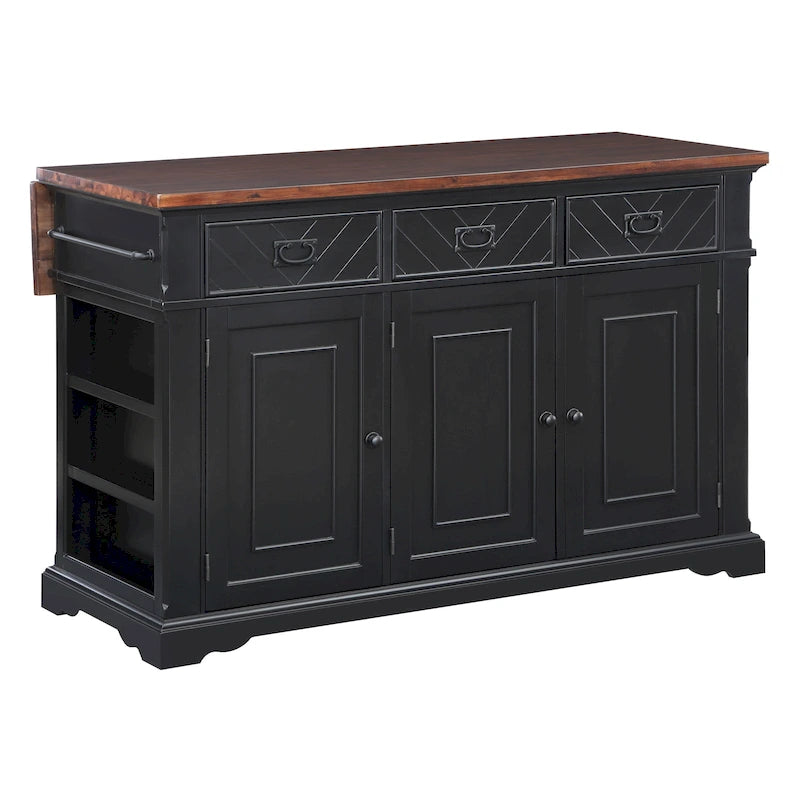 Farmhouse Kitchen Island with 3 Drawers, 3-Door Cabinet & Spice Racks