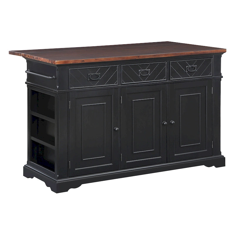 Farmhouse Kitchen Island with 3 Drawers, 3-Door Cabinet & Spice Racks