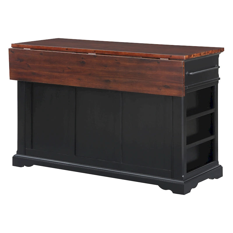 Farmhouse Kitchen Island with 3 Drawers, 3-Door Cabinet & Spice Racks