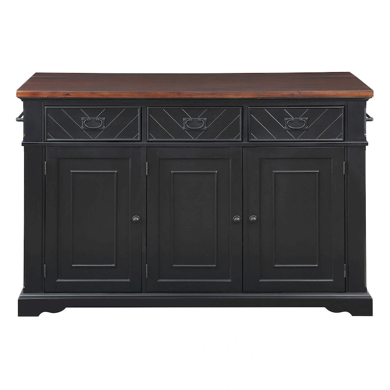 Farmhouse Kitchen Island with 3 Drawers, 3-Door Cabinet & Spice Racks