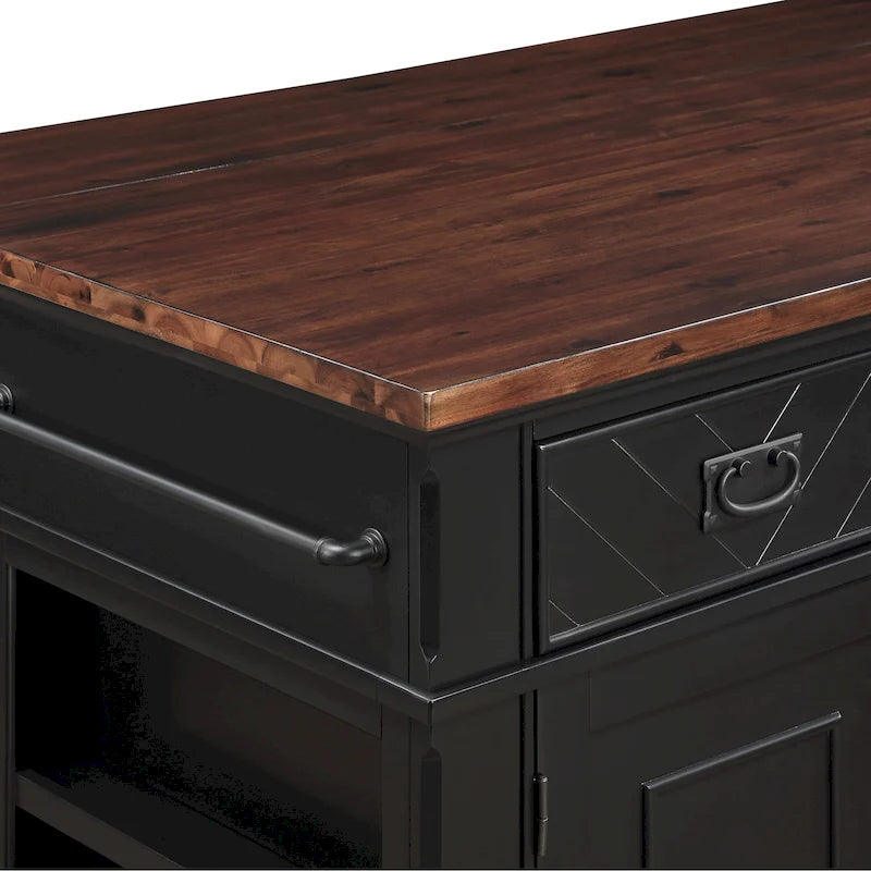 Farmhouse Kitchen Island with 3 Drawers, 3-Door Cabinet & Spice Racks