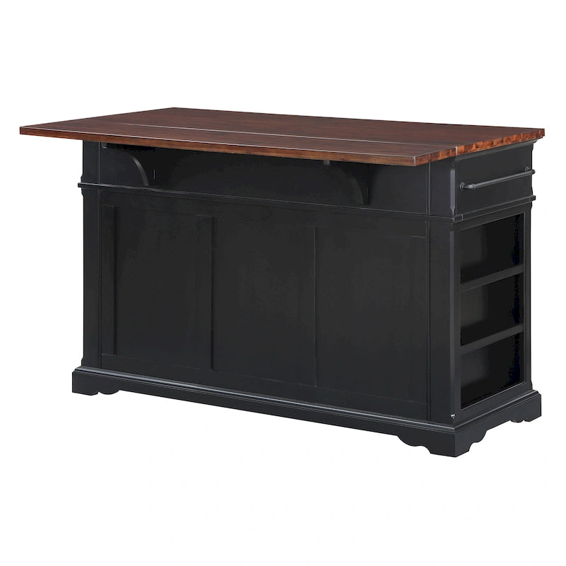 Farmhouse Kitchen Island with 3 Drawers, 3-Door Cabinet & Spice Racks