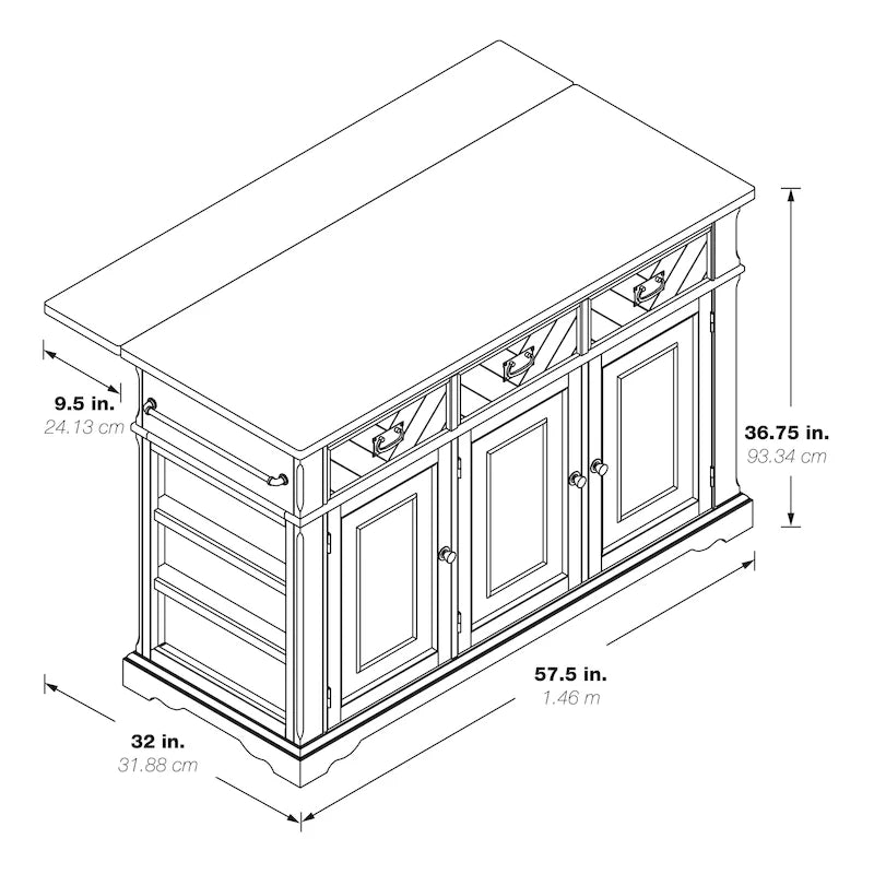 Farmhouse Kitchen Island with 3 Drawers, 3-Door Cabinet & Spice Racks