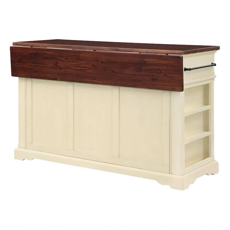 Farmhouse Kitchen Island with 3 Drawers, 3-Door Cabinet & Spice Racks