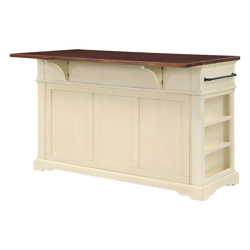 Farmhouse Kitchen Island with 3 Drawers, 3-Door Cabinet & Spice Racks