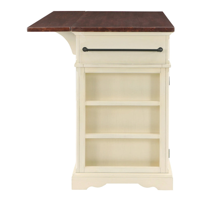 Farmhouse Kitchen Island with 3 Drawers, 3-Door Cabinet & Spice Racks