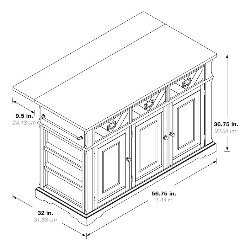 Farmhouse Kitchen Island with 3 Drawers, 3-Door Cabinet & Spice Racks