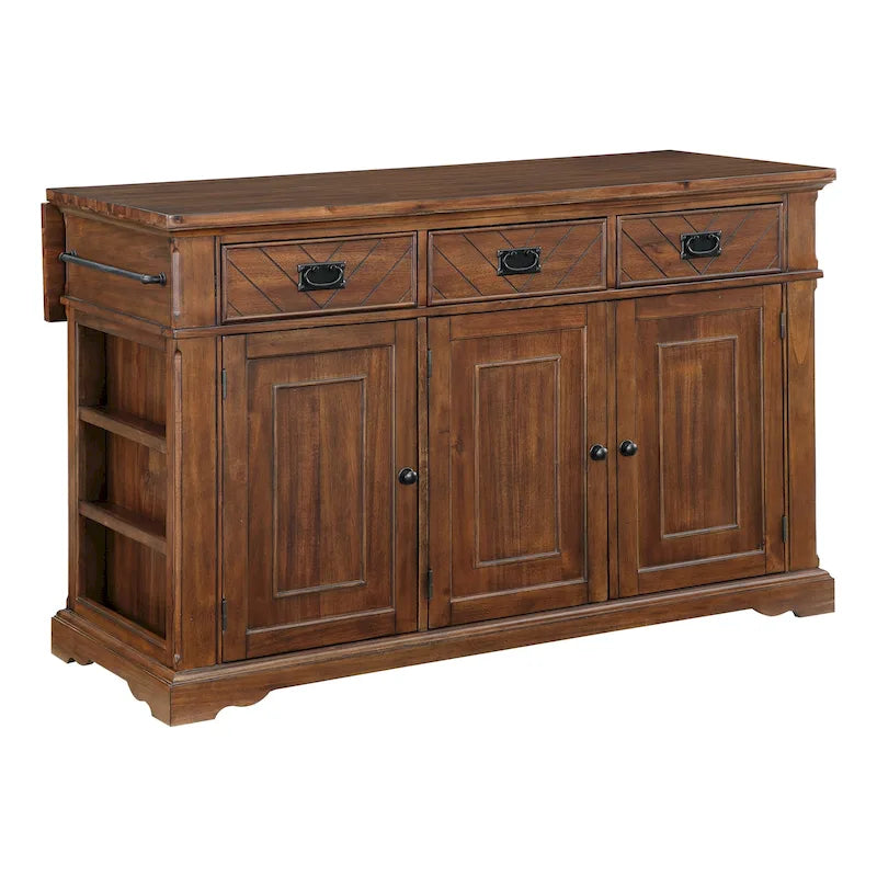 Farmhouse Kitchen Island with 3 Drawers, 3-Door Cabinet & Spice Racks