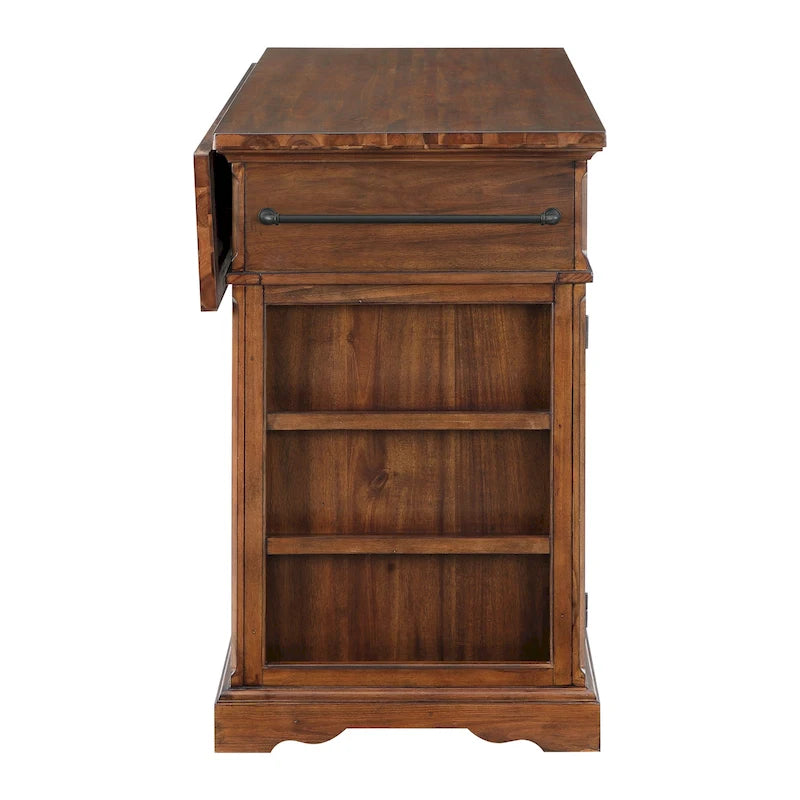 Farmhouse Kitchen Island with 3 Drawers, 3-Door Cabinet & Spice Racks