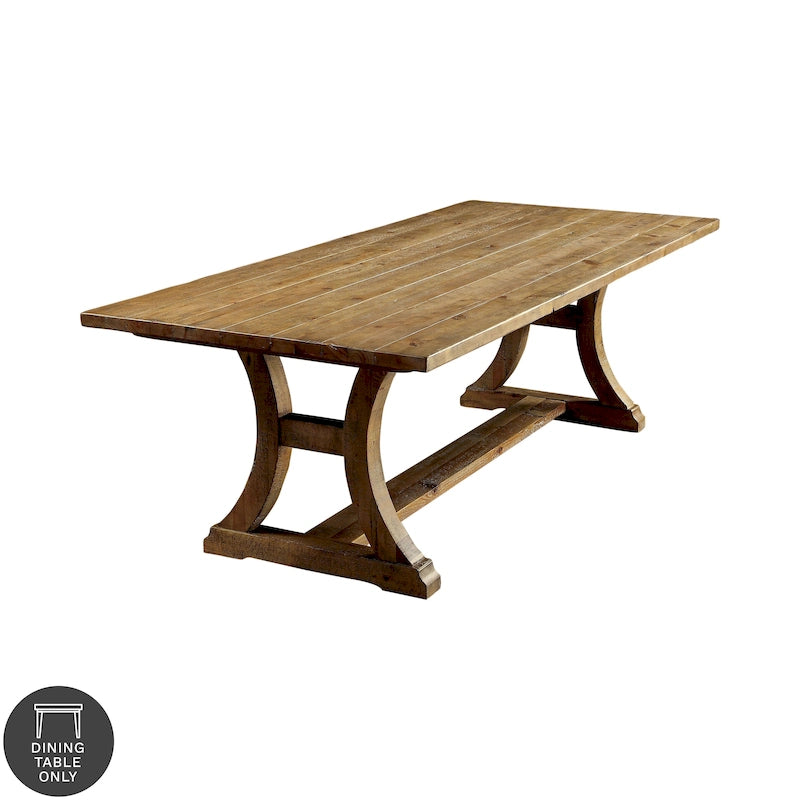 Farmhouse Solid Pine Wood Dining Table with Trestle Base — Weathered Finish