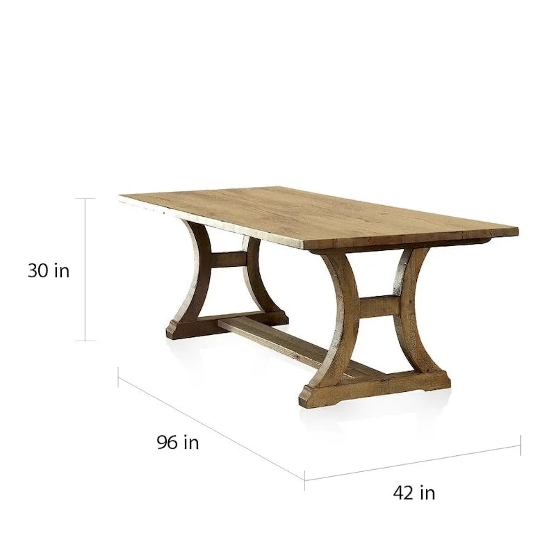 Farmhouse Solid Pine Wood Dining Table with Trestle Base — Weathered Finish