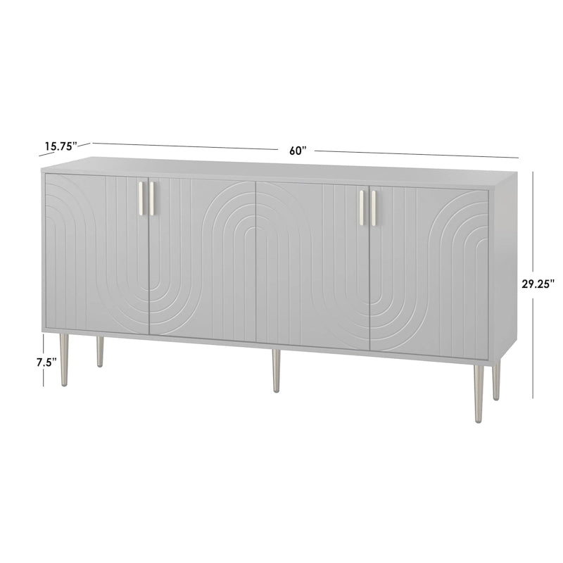 Mid-Century 4-Door Sideboard Buffet with Wave Pattern & Gold Legs