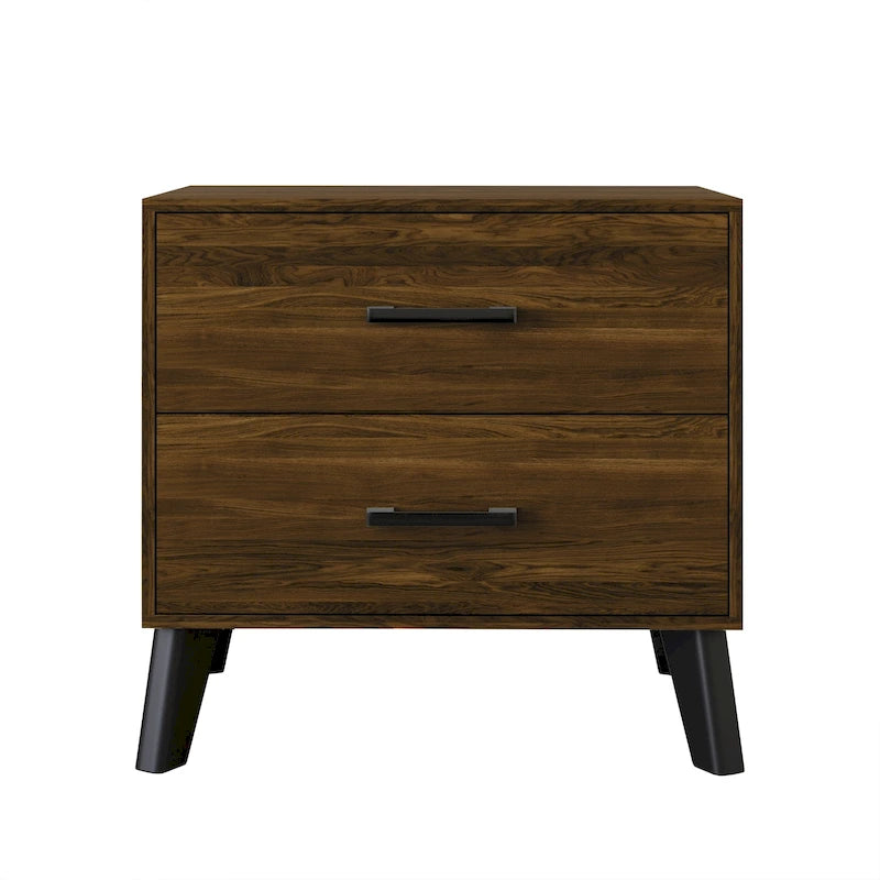 Contemporary Rustic 2-Drawer Wooden Nightstand with Tapered Legs