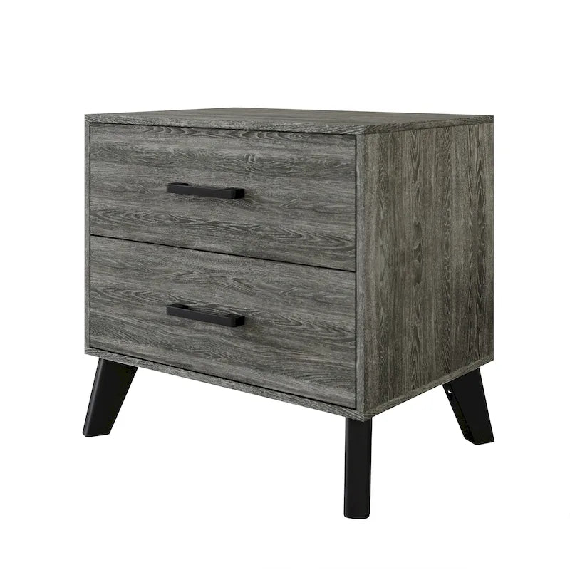 Contemporary Rustic 2-Drawer Wooden Nightstand with Tapered Legs