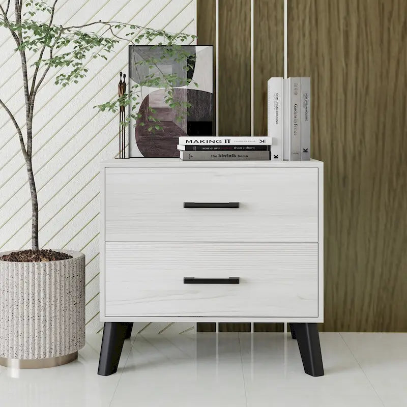 Contemporary Rustic 2-Drawer Wooden Nightstand with Tapered Legs