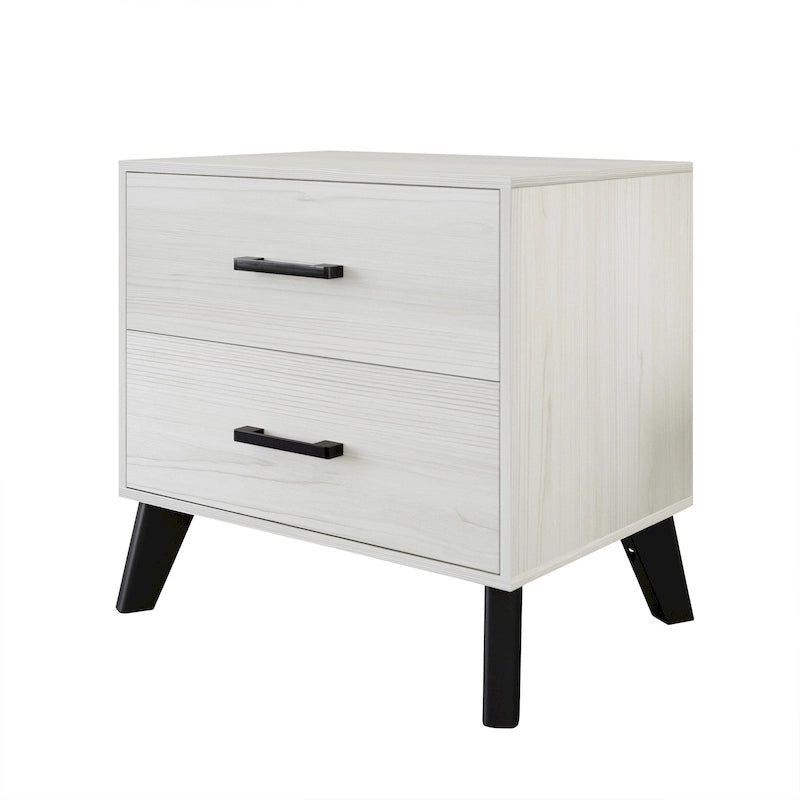 Contemporary Rustic 2-Drawer Wooden Nightstand with Tapered Legs