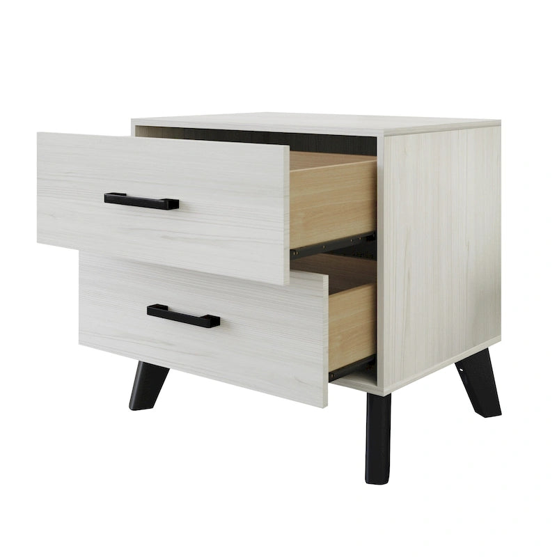 Contemporary Rustic 2-Drawer Wooden Nightstand with Tapered Legs