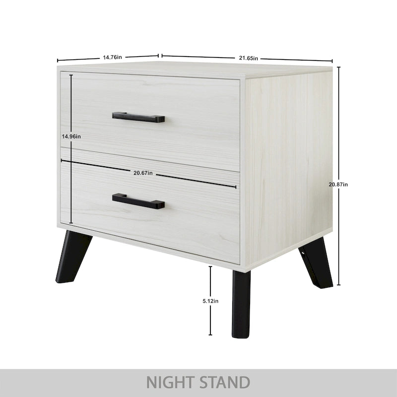 Contemporary Rustic 2-Drawer Wooden Nightstand with Tapered Legs