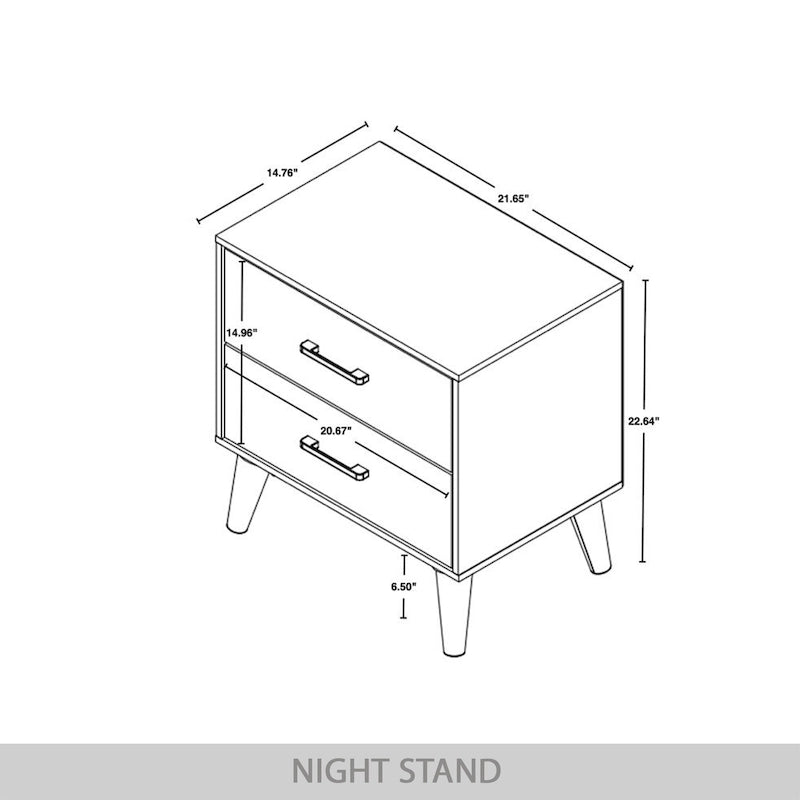 Contemporary Rustic 2-Drawer Wooden Nightstand with Tapered Legs