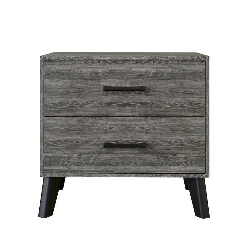 Contemporary Rustic 2-Drawer Wooden Nightstand with Tapered Legs