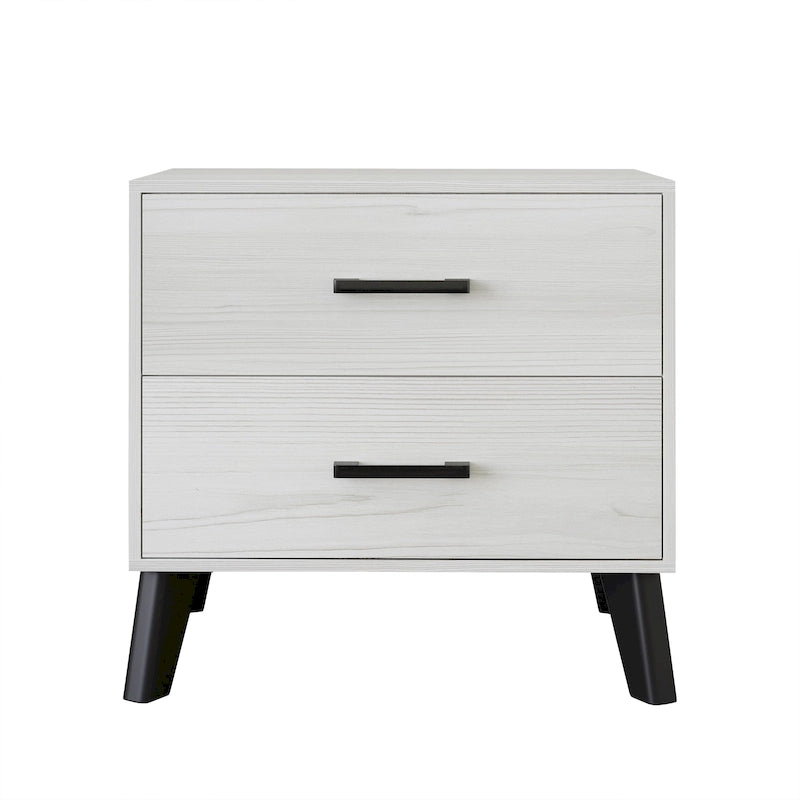 Contemporary Rustic 2-Drawer Wooden Nightstand with Tapered Legs