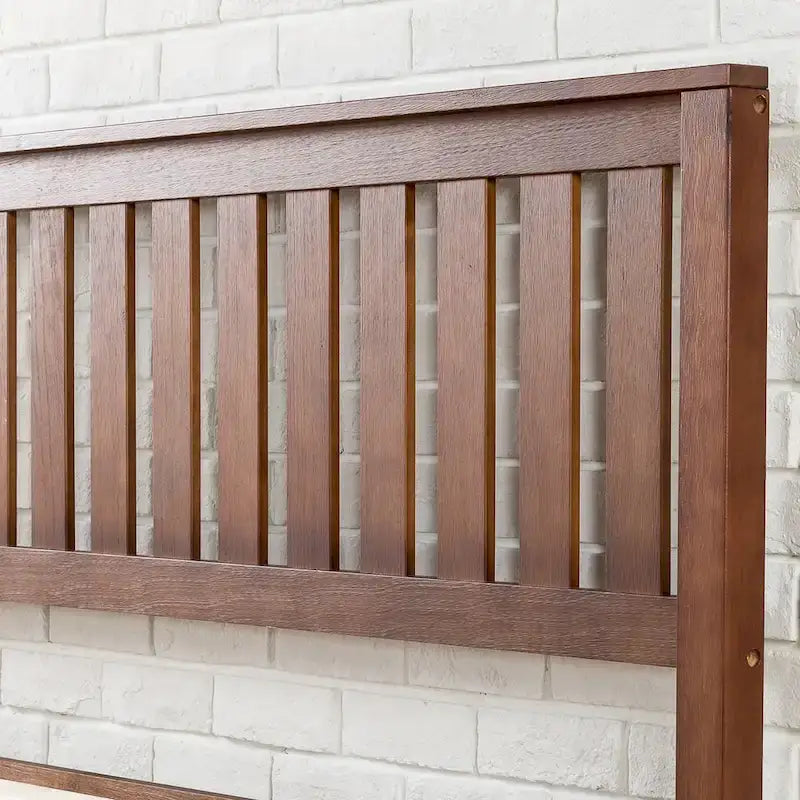 Solid Pine Wood Platform Bed with Slatted Headboard