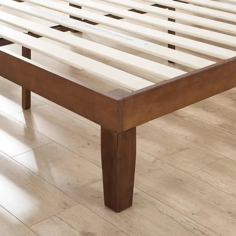 Solid Pine Wood Platform Bed with Slatted Headboard