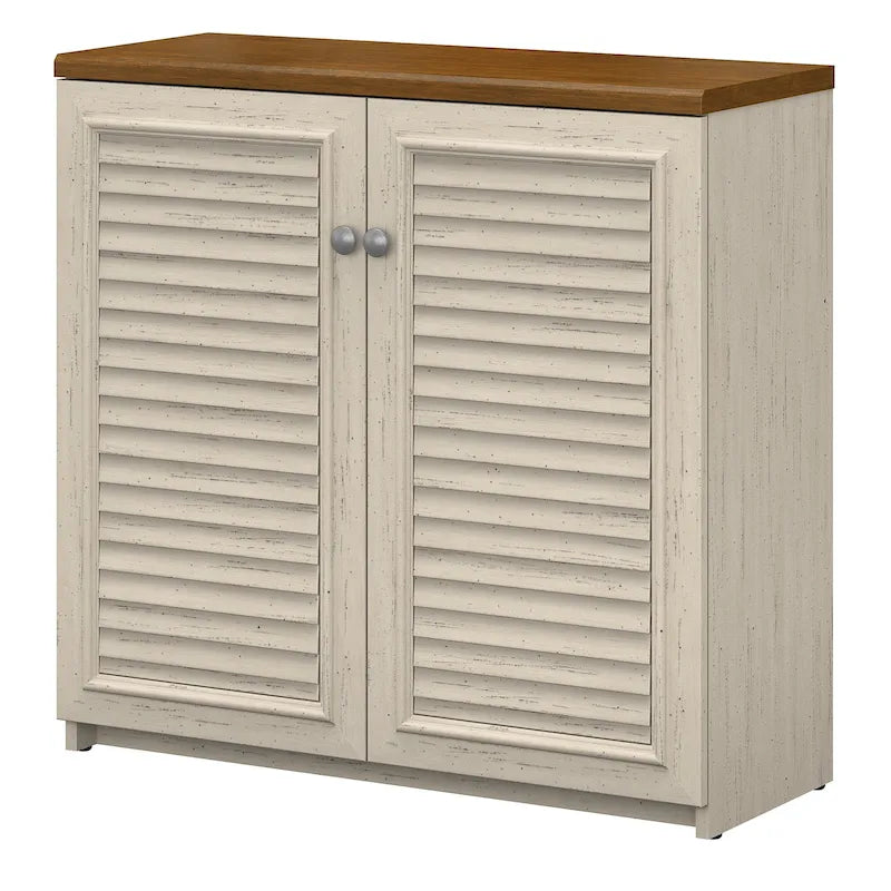 Farmhouse Small Storage Cabinet with Louvered Doors & 3 Shelves