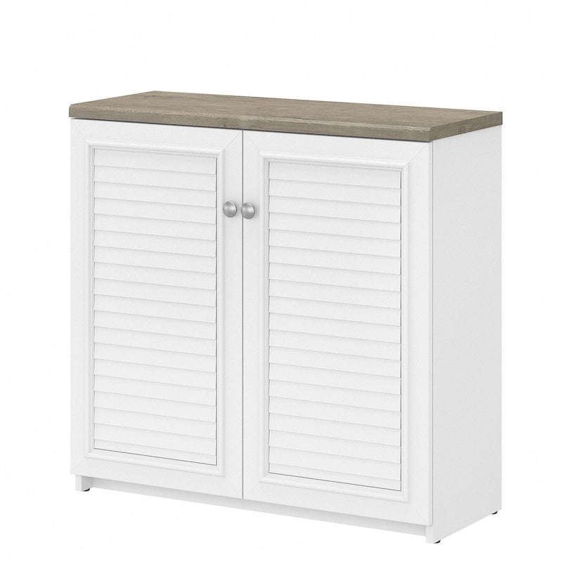 Farmhouse Small Storage Cabinet with Louvered Doors & 3 Shelves