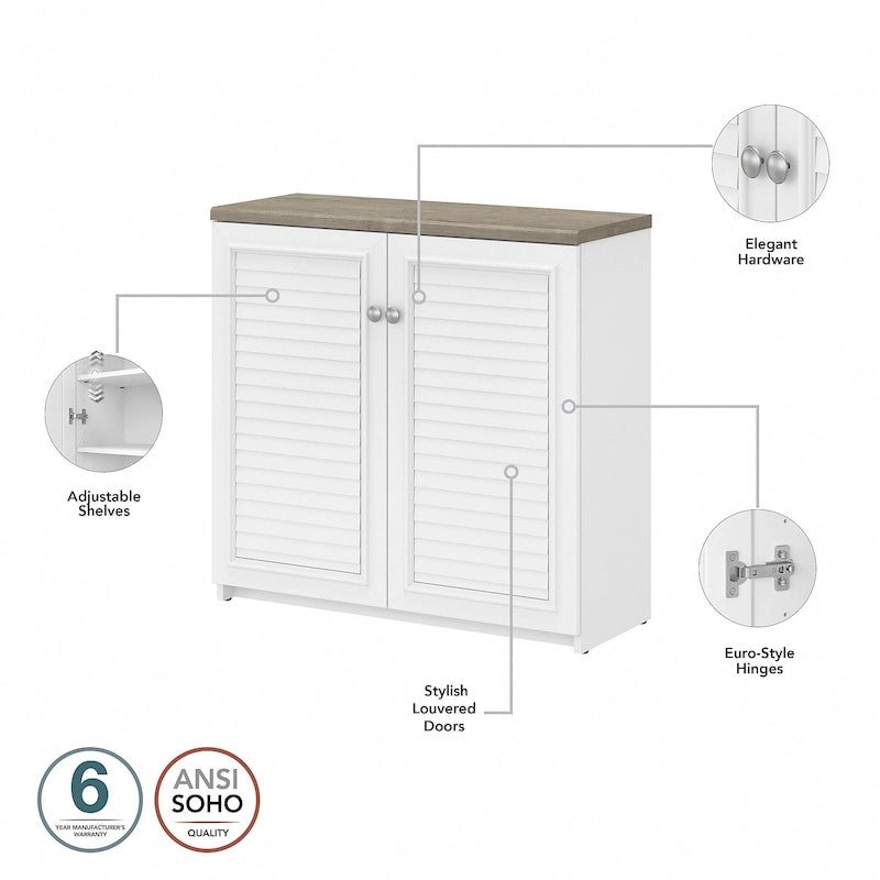 Farmhouse Small Storage Cabinet with Louvered Doors & 3 Shelves