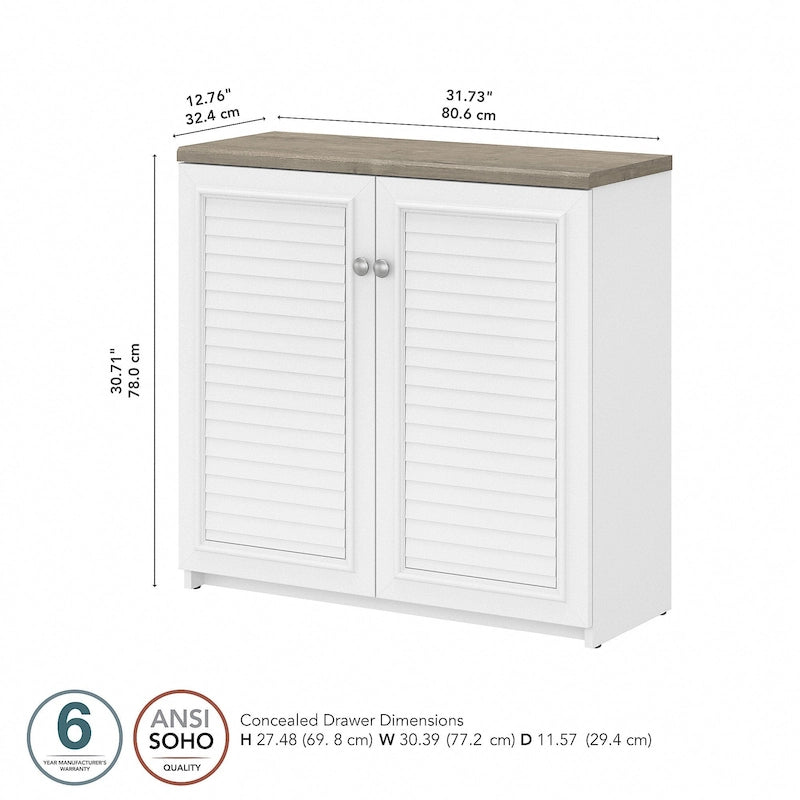 Farmhouse Small Storage Cabinet with Louvered Doors & 3 Shelves