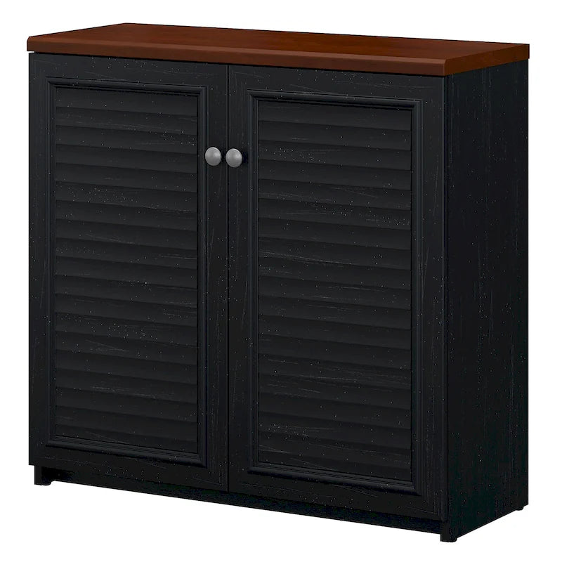Farmhouse Small Storage Cabinet with Louvered Doors & 3 Shelves