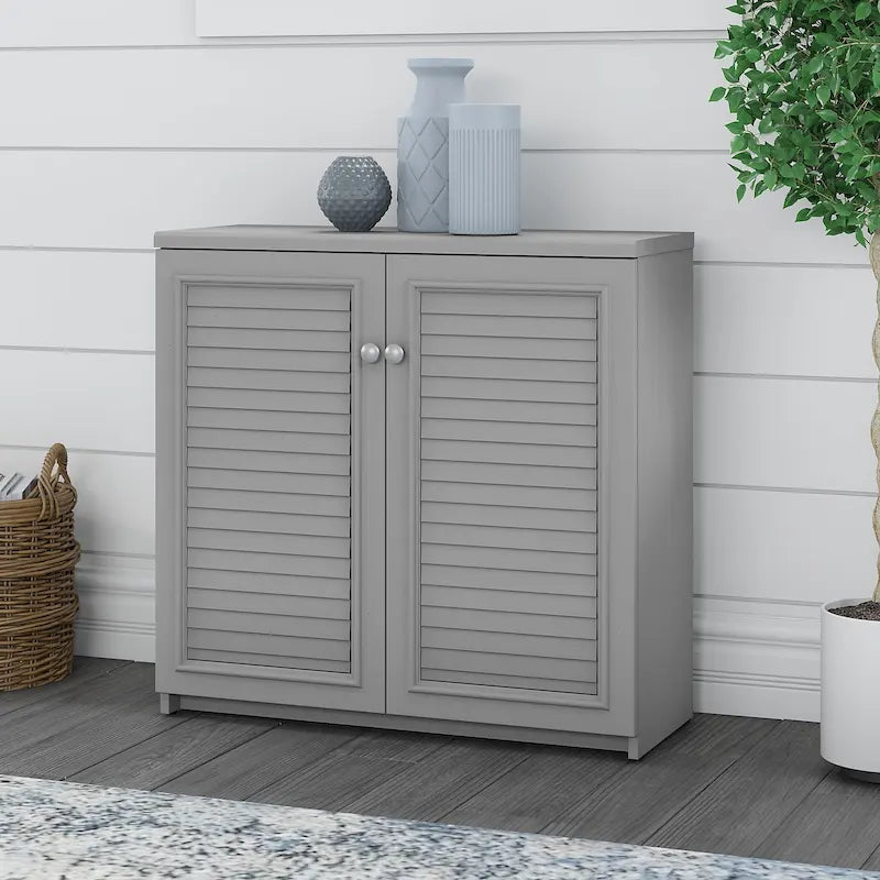 Farmhouse Small Storage Cabinet with Louvered Doors & 3 Shelves