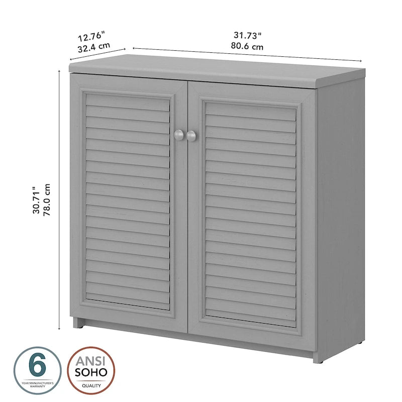 Farmhouse Small Storage Cabinet with Louvered Doors & 3 Shelves
