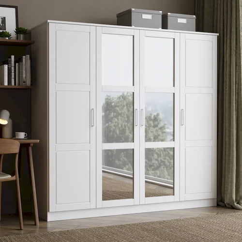 Armoire 4 portes en pin massif avec option portes miroir — Fabriquée au Brésil
