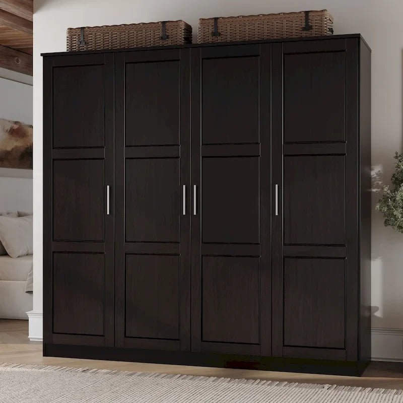 4-Door Solid Pine Wood Wardrobe Armoire with Optional Mirror Doors — Made in Brazil