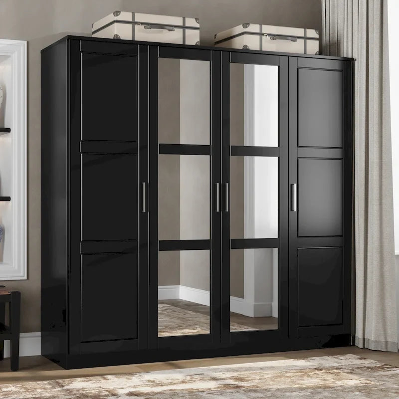 4-Door Solid Pine Wood Wardrobe Armoire with Optional Mirror Doors — Made in Brazil