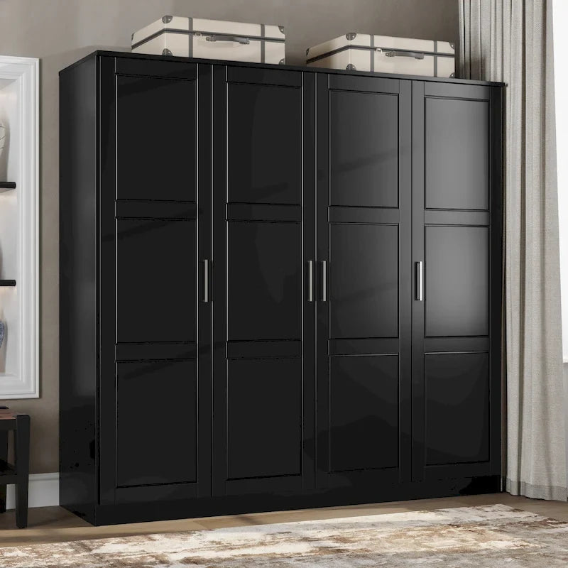4-Door Solid Pine Wood Wardrobe Armoire with Optional Mirror Doors — Made in Brazil