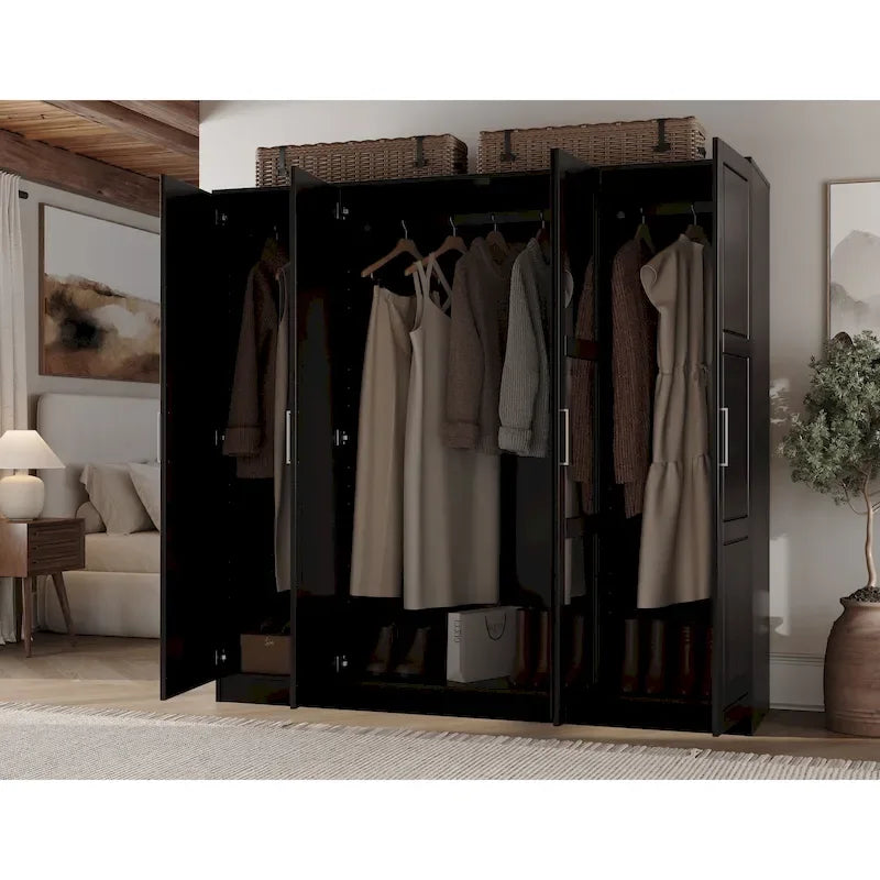 4-Door Solid Pine Wood Wardrobe Armoire with Optional Mirror Doors — Made in Brazil