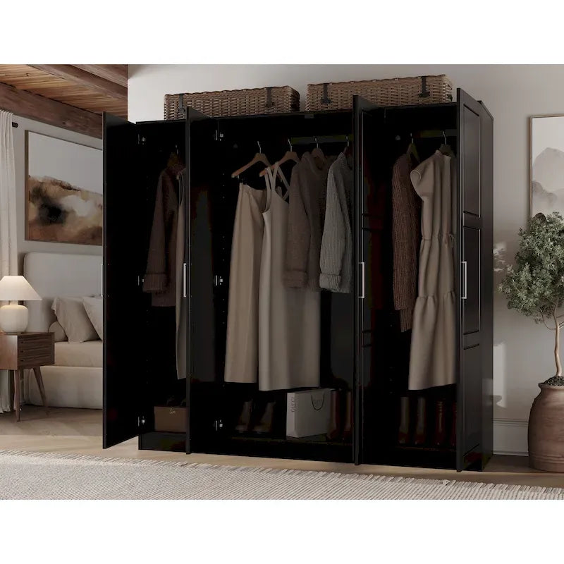 4-Door Solid Pine Wood Wardrobe Armoire with Optional Mirror Doors — Made in Brazil
