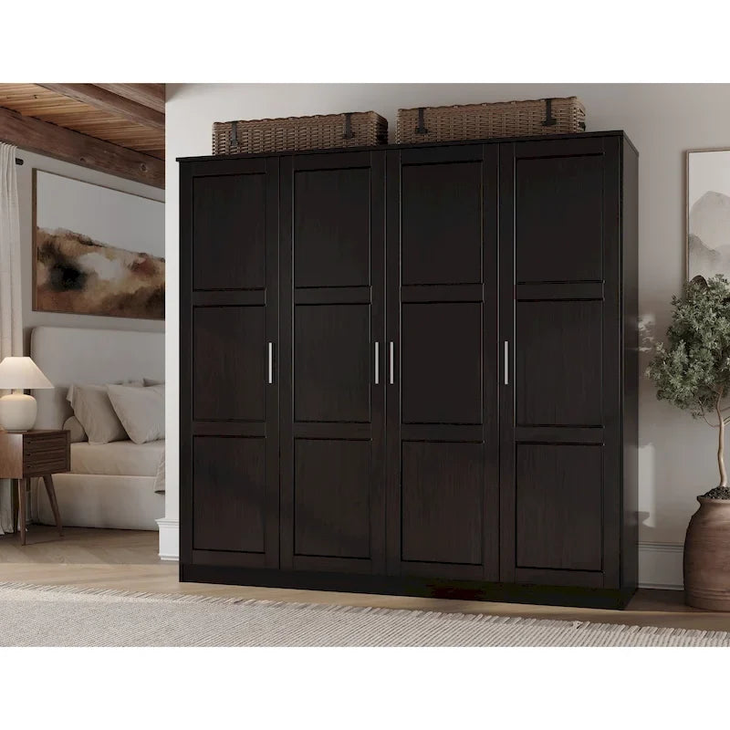4-Door Solid Pine Wood Wardrobe Armoire with Optional Mirror Doors — Made in Brazil