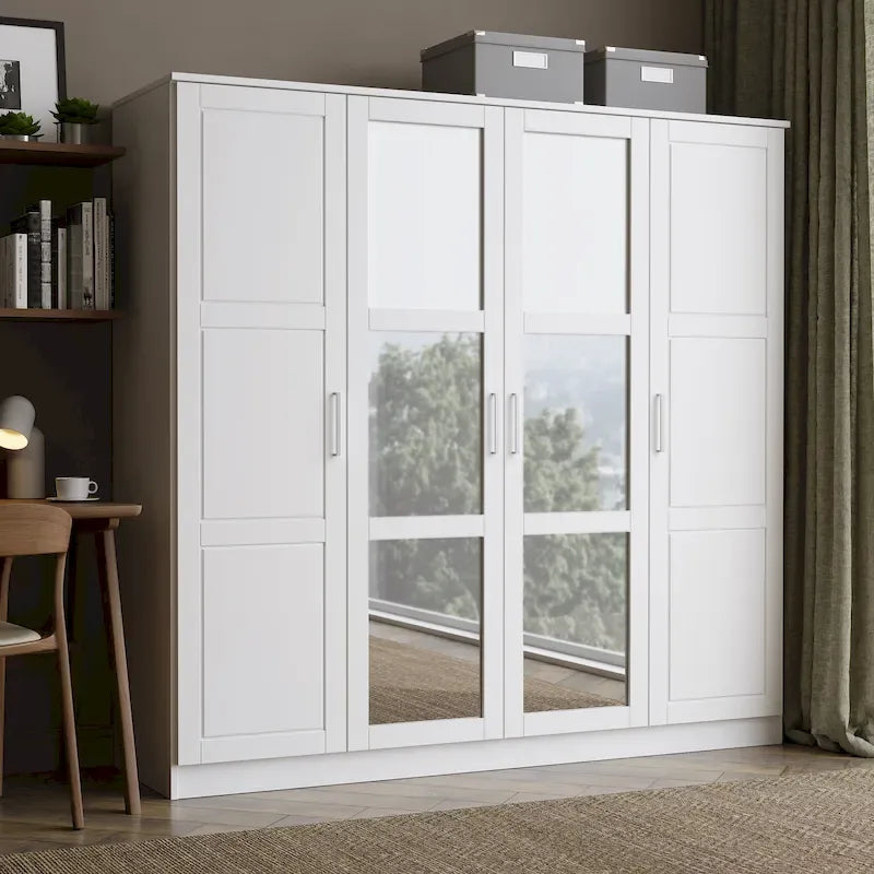 4-Door Solid Pine Wood Wardrobe Armoire with Optional Mirror Doors — Made in Brazil