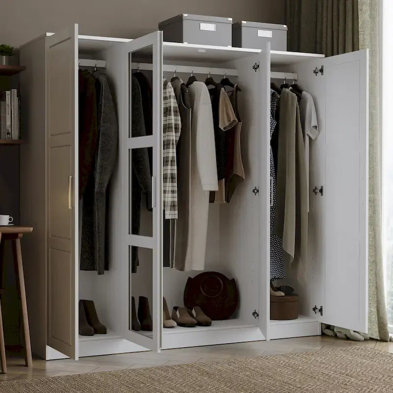 4-Door Solid Pine Wood Wardrobe Armoire with Optional Mirror Doors — Made in Brazil