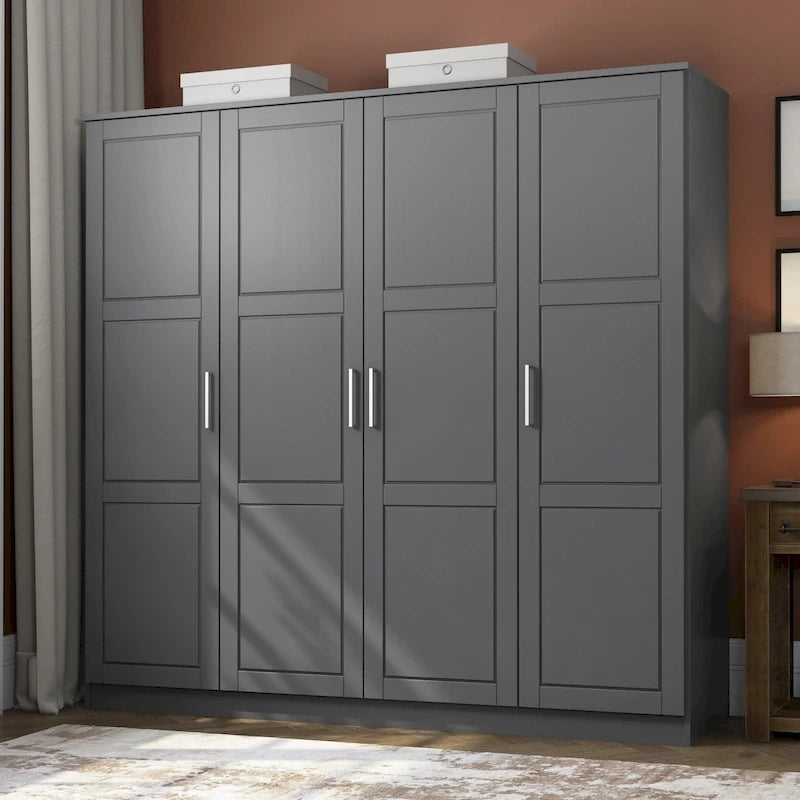 4-Door Solid Pine Wood Wardrobe Armoire with Optional Mirror Doors — Made in Brazil