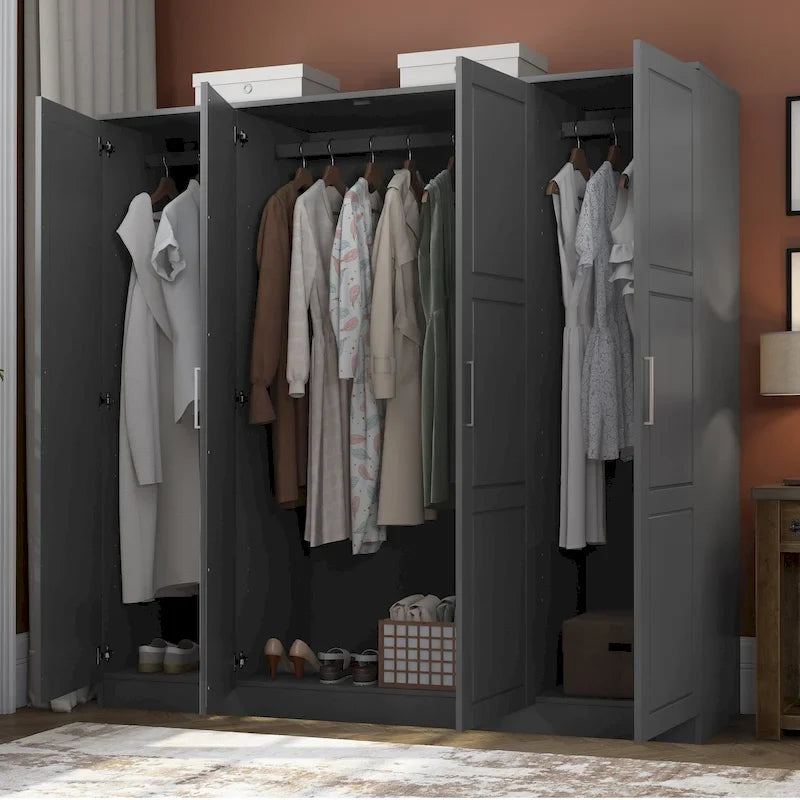 4-Door Solid Pine Wood Wardrobe Armoire with Optional Mirror Doors — Made in Brazil